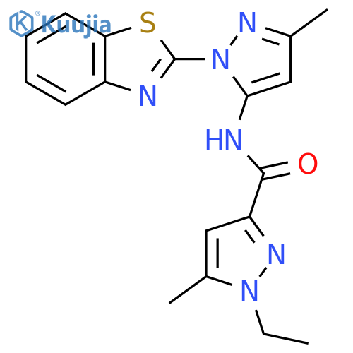 N-1-(1,3-benzothiazol-2-yl)-3-methyl-1H-pyrazol-5-yl-1-ethyl-5-methyl-1H-pyrazole-3-carboxamide structure