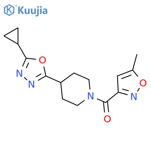 4-(5-cyclopropyl-1,3,4-oxadiazol-2-yl)-1-(5-methyl-1,2-oxazole-3-carbonyl)piperidine structure