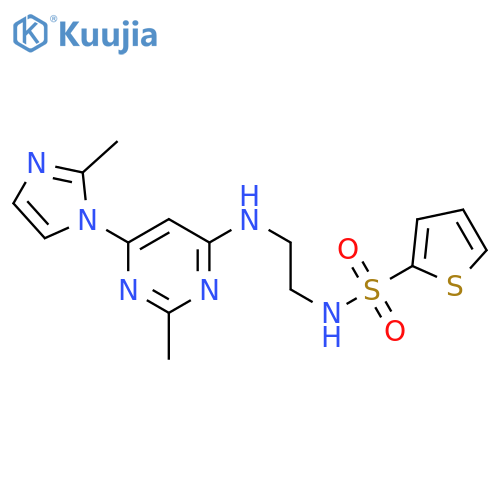 N-(2-{2-methyl-6-(2-methyl-1H-imidazol-1-yl)pyrimidin-4-ylamino}ethyl)thiophene-2-sulfonamide structure
