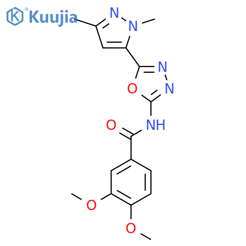 N-5-(1,3-dimethyl-1H-pyrazol-5-yl)-1,3,4-oxadiazol-2-yl-3,4-dimethoxybenzamide structure