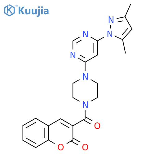 3-{4-6-(3,5-dimethyl-1H-pyrazol-1-yl)pyrimidin-4-ylpiperazine-1-carbonyl}-2H-chromen-2-one structure