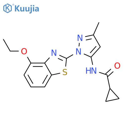N-1-(4-ethoxy-1,3-benzothiazol-2-yl)-3-methyl-1H-pyrazol-5-ylcyclopropanecarboxamide structure