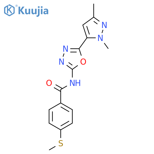 N-5-(1,3-dimethyl-1H-pyrazol-5-yl)-1,3,4-oxadiazol-2-yl-4-(methylsulfanyl)benzamide structure