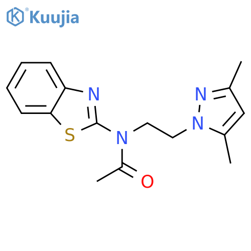 N-(1,3-benzothiazol-2-yl)-N-2-(3,5-dimethyl-1H-pyrazol-1-yl)ethylacetamide structure
