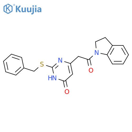 2-(benzylsulfanyl)-6-2-(2,3-dihydro-1H-indol-1-yl)-2-oxoethyl-3,4-dihydropyrimidin-4-one structure