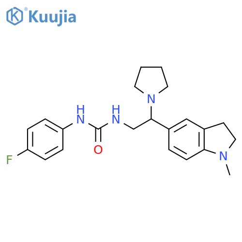 1-(4-fluorophenyl)-3-2-(1-methyl-2,3-dihydro-1H-indol-5-yl)-2-(pyrrolidin-1-yl)ethylurea structure