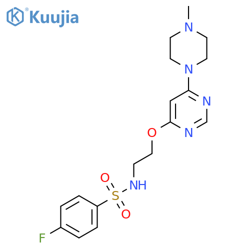 4-fluoro-N-(2-{6-(4-methylpiperazin-1-yl)pyrimidin-4-yloxy}ethyl)benzene-1-sulfonamide structure