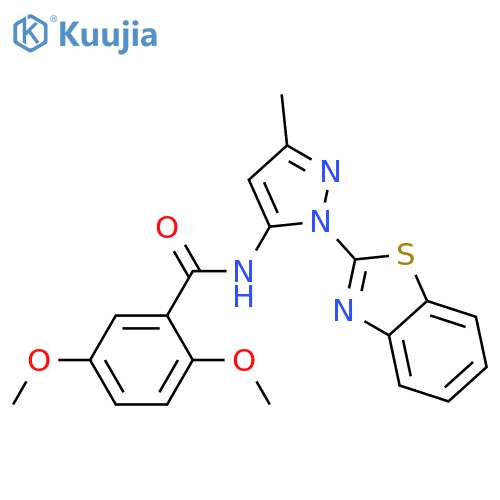 N-[1-(1,3-benzothiazol-2-yl)-3-methyl-1H-pyrazol-5-yl]-2,5-dimethoxybenzamide structure