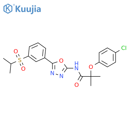 2-(4-chlorophenoxy)-2-methyl-N-{5-3-(propane-2-sulfonyl)phenyl-1,3,4-oxadiazol-2-yl}propanamide structure