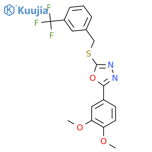 2-(3,4-dimethoxyphenyl)-5-({3-(trifluoromethyl)phenylmethyl}sulfanyl)-1,3,4-oxadiazole structure