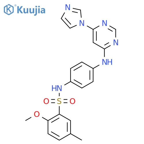 N-(4-{6-(1H-imidazol-1-yl)pyrimidin-4-ylamino}phenyl)-2-methoxy-5-methylbenzene-1-sulfonamide structure