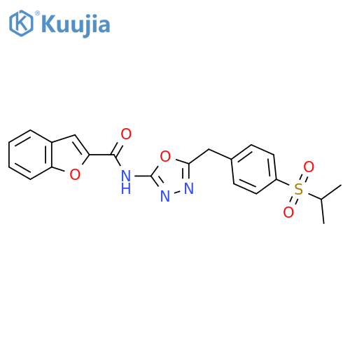 N-(5-{4-(propane-2-sulfonyl)phenylmethyl}-1,3,4-oxadiazol-2-yl)-1-benzofuran-2-carboxamide structure