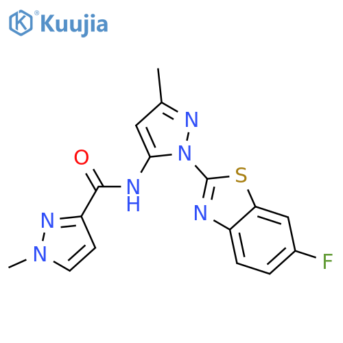 N-1-(6-fluoro-1,3-benzothiazol-2-yl)-3-methyl-1H-pyrazol-5-yl-1-methyl-1H-pyrazole-3-carboxamide structure