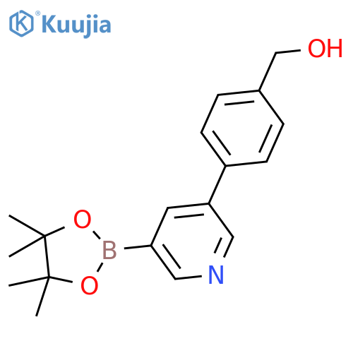 (4-(5-(4,4,5,5-Tetramethyl-1,3,2-dioxaborolan-2-yl)pyridin-3-yl)phenyl)methanol structure