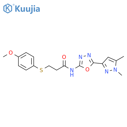 N-5-(1,5-dimethyl-1H-pyrazol-3-yl)-1,3,4-oxadiazol-2-yl-3-(4-methoxyphenyl)sulfanylpropanamide structure