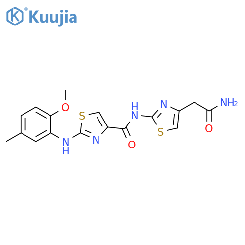N-4-(carbamoylmethyl)-1,3-thiazol-2-yl-2-(2-methoxy-5-methylphenyl)amino-1,3-thiazole-4-carboxamide structure