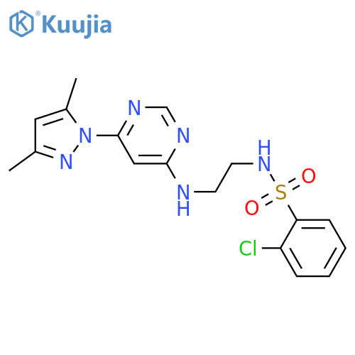 2-chloro-N-(2-{[6-(3,5-dimethyl-1H-pyrazol-1-yl)pyrimidin-4-yl]amino}ethyl)benzene-1-sulfonamide structure