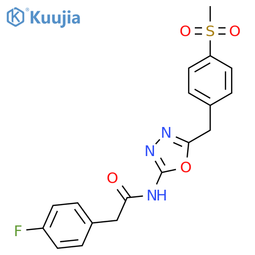 2-(4-fluorophenyl)-N-{5-(4-methanesulfonylphenyl)methyl-1,3,4-oxadiazol-2-yl}acetamide structure