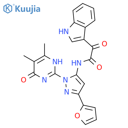 N-1-(4,5-dimethyl-6-oxo-1,6-dihydropyrimidin-2-yl)-3-(furan-2-yl)-1H-pyrazol-5-yl-2-(1H-indol-3-yl)-2-oxoacetamide structure