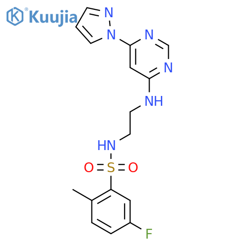 5-fluoro-2-methyl-N-(2-{6-(1H-pyrazol-1-yl)pyrimidin-4-ylamino}ethyl)benzene-1-sulfonamide structure