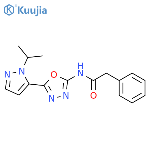 2-phenyl-N-{5-1-(propan-2-yl)-1H-pyrazol-5-yl-1,3,4-oxadiazol-2-yl}acetamide structure