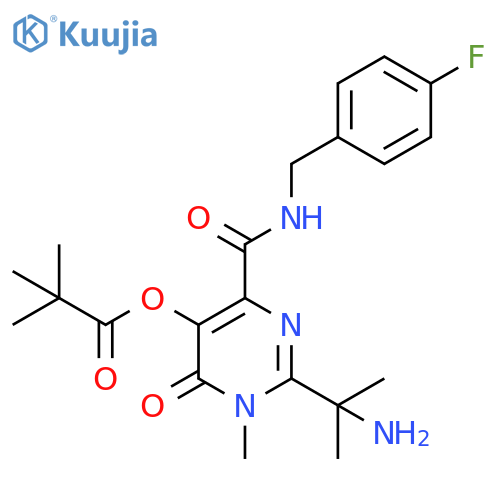 Propanoic acid, 2,2-dimethyl-, 2-(1-amino-1-methylethyl)-4-[[[(4-fluorophenyl)methyl]amino]carbonyl]-1,6-dihydro-1-methyl-6-oxo-5-pyrimidinyl ester structure
