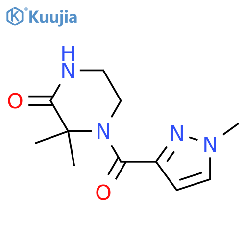 3,3-dimethyl-4-(1-methyl-1H-pyrazole-3-carbonyl)piperazin-2-one structure