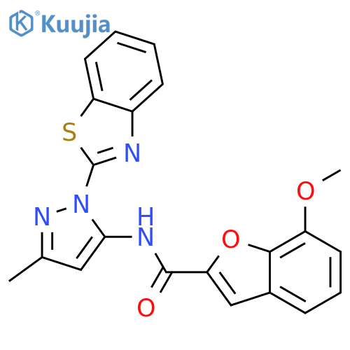 N-1-(1,3-benzothiazol-2-yl)-3-methyl-1H-pyrazol-5-yl-7-methoxy-1-benzofuran-2-carboxamide structure