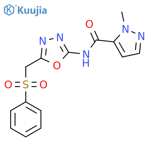 N-{5-(benzenesulfonyl)methyl-1,3,4-oxadiazol-2-yl}-1-methyl-1H-pyrazole-5-carboxamide structure