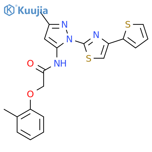 N-{3-methyl-1-4-(thiophen-2-yl)-1,3-thiazol-2-yl-1H-pyrazol-5-yl}-2-(2-methylphenoxy)acetamide structure