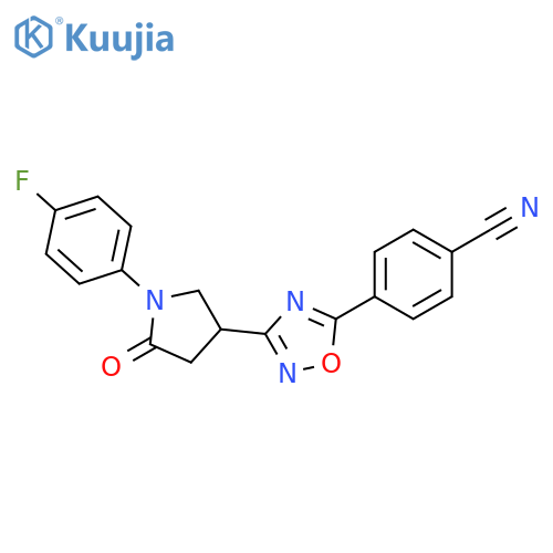 4-{3-1-(4-fluorophenyl)-5-oxopyrrolidin-3-yl-1,2,4-oxadiazol-5-yl}benzonitrile structure