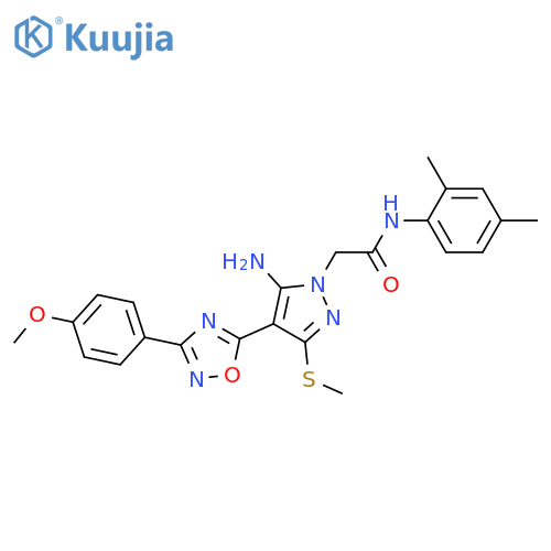2-{5-amino-4-[3-(4-methoxyphenyl)-1,2,4-oxadiazol-5-yl]-3-(methylsulfanyl)-1H-pyrazol-1-yl}-N-(2,4-dimethylphenyl)acetamide structure