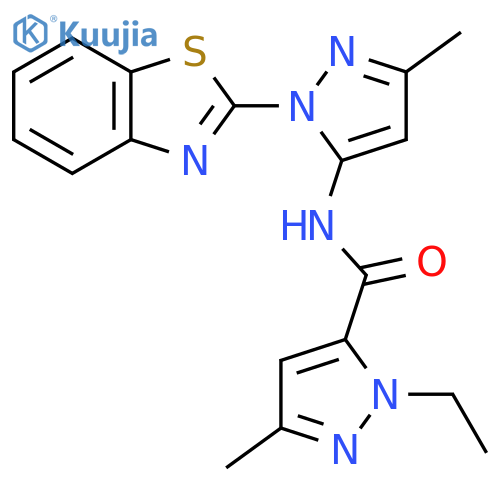 N-1-(1,3-benzothiazol-2-yl)-3-methyl-1H-pyrazol-5-yl-1-ethyl-3-methyl-1H-pyrazole-5-carboxamide structure