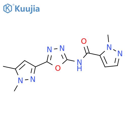 N-5-(1,5-dimethyl-1H-pyrazol-3-yl)-1,3,4-oxadiazol-2-yl-1-methyl-1H-pyrazole-5-carboxamide structure