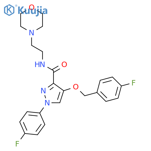 1-(4-fluorophenyl)-4-(4-fluorophenyl)methoxy-N-2-(morpholin-4-yl)ethyl-1H-pyrazole-3-carboxamide structure