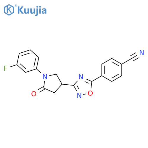 4-{3-1-(3-fluorophenyl)-5-oxopyrrolidin-3-yl-1,2,4-oxadiazol-5-yl}benzonitrile structure