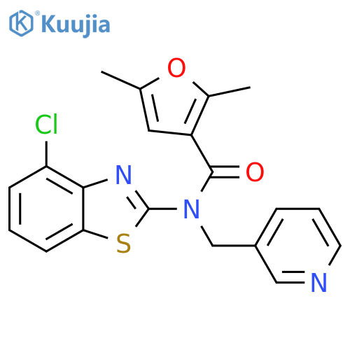 N-(4-chloro-1,3-benzothiazol-2-yl)-2,5-dimethyl-N-(pyridin-3-yl)methylfuran-3-carboxamide structure