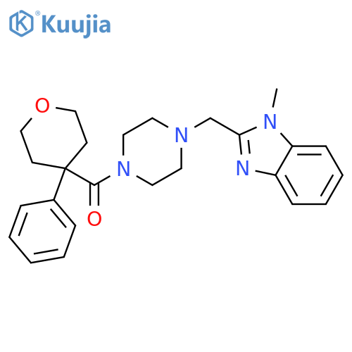 1-methyl-2-{4-(4-phenyloxane-4-carbonyl)piperazin-1-ylmethyl}-1H-1,3-benzodiazole structure