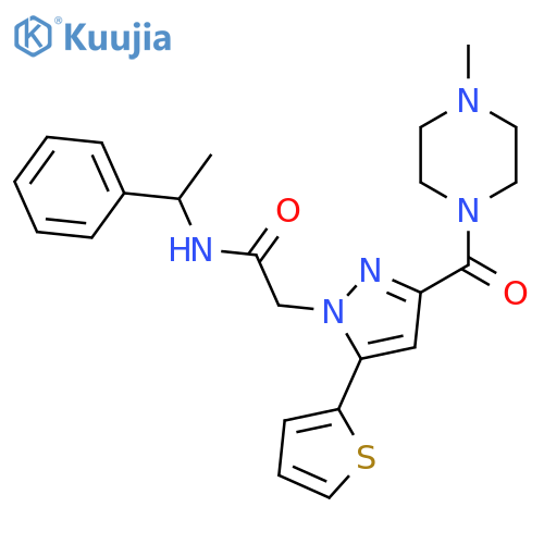 2-3-(4-methylpiperazine-1-carbonyl)-5-(thiophen-2-yl)-1H-pyrazol-1-yl-N-(1-phenylethyl)acetamide structure