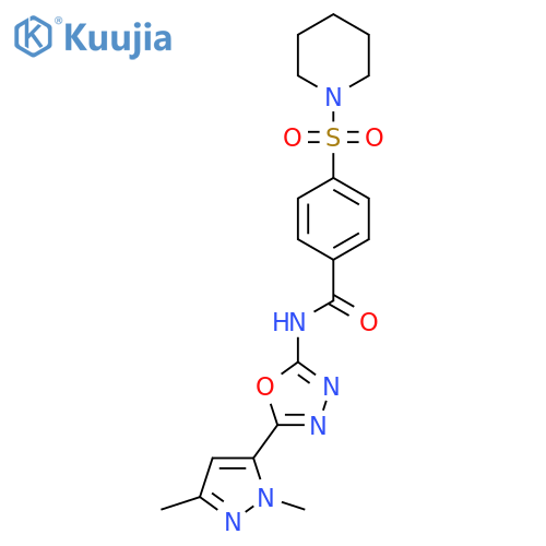 N-5-(1,3-dimethyl-1H-pyrazol-5-yl)-1,3,4-oxadiazol-2-yl-4-(piperidine-1-sulfonyl)benzamide structure