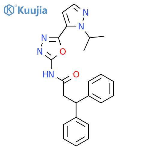 3,3-diphenyl-N-{5-1-(propan-2-yl)-1H-pyrazol-5-yl-1,3,4-oxadiazol-2-yl}propanamide structure