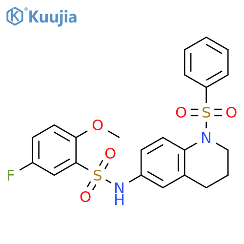 N-[1-(benzenesulfonyl)-1,2,3,4-tetrahydroquinolin-6-yl]-5-fluoro-2-methoxybenzene-1-sulfonamide structure