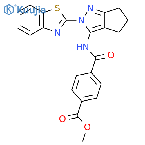 methyl 4-{2-(1,3-benzothiazol-2-yl)-2H,4H,5H,6H-cyclopentacpyrazol-3-ylcarbamoyl}benzoate structure