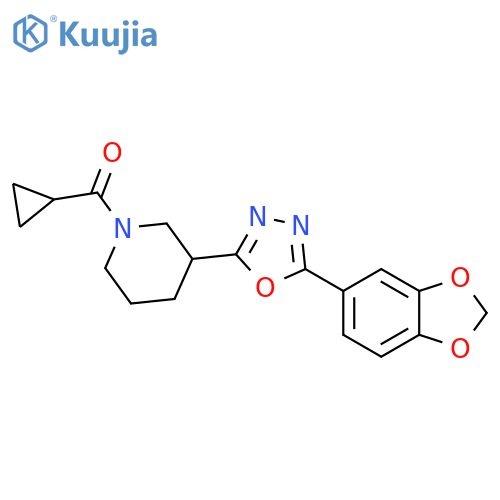 3-5-(2H-1,3-benzodioxol-5-yl)-1,3,4-oxadiazol-2-yl-1-cyclopropanecarbonylpiperidine structure