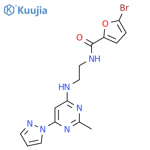 5-bromo-N-(2-{[2-methyl-6-(1H-pyrazol-1-yl)pyrimidin-4-yl]amino}ethyl)furan-2-carboxamide structure