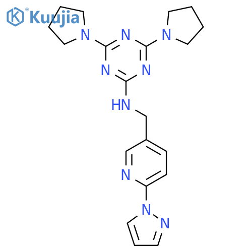 N-6-(1H-Pyrazol-1-yl)-3-pyridinylmethyl-4,6-di-1-pyrrolidinyl-1,3,5-triazin-2-amine structure