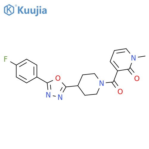 3-{4-5-(4-fluorophenyl)-1,3,4-oxadiazol-2-ylpiperidine-1-carbonyl}-1-methyl-1,2-dihydropyridin-2-one structure