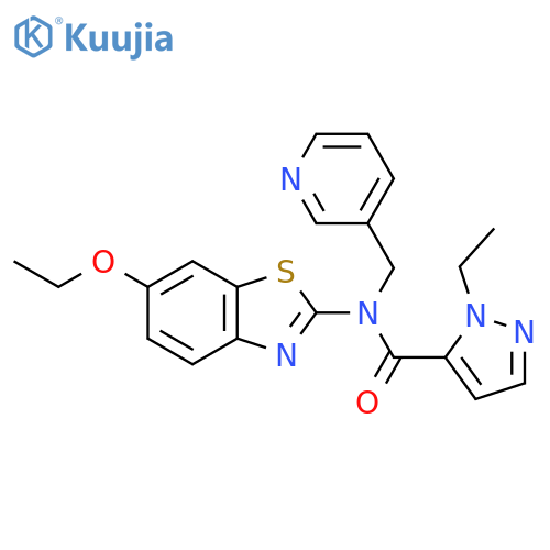 N-(6-ethoxy-1,3-benzothiazol-2-yl)-1-ethyl-N-(pyridin-3-yl)methyl-1H-pyrazole-5-carboxamide structure