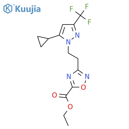 Ethyl 3-(2-(5-cyclopropyl-3-(trifluoromethyl)-1H-pyrazol-1-yl)ethyl)-1,2,4-oxadiazole-5-carboxylate structure