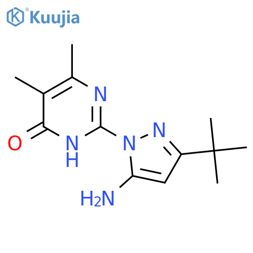 2-(5-amino-3-tert-butyl-1H-pyrazol-1-yl)-5,6-dimethyl-3,4-dihydropyrimidin-4-one structure